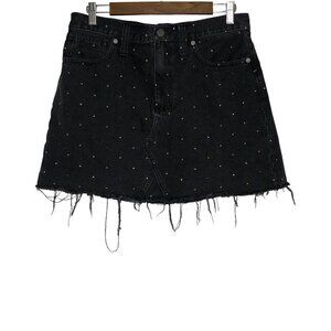 Madewell Black Polka Dot Embroidered Rigid Denim‎ A-Line Skirt Size 30